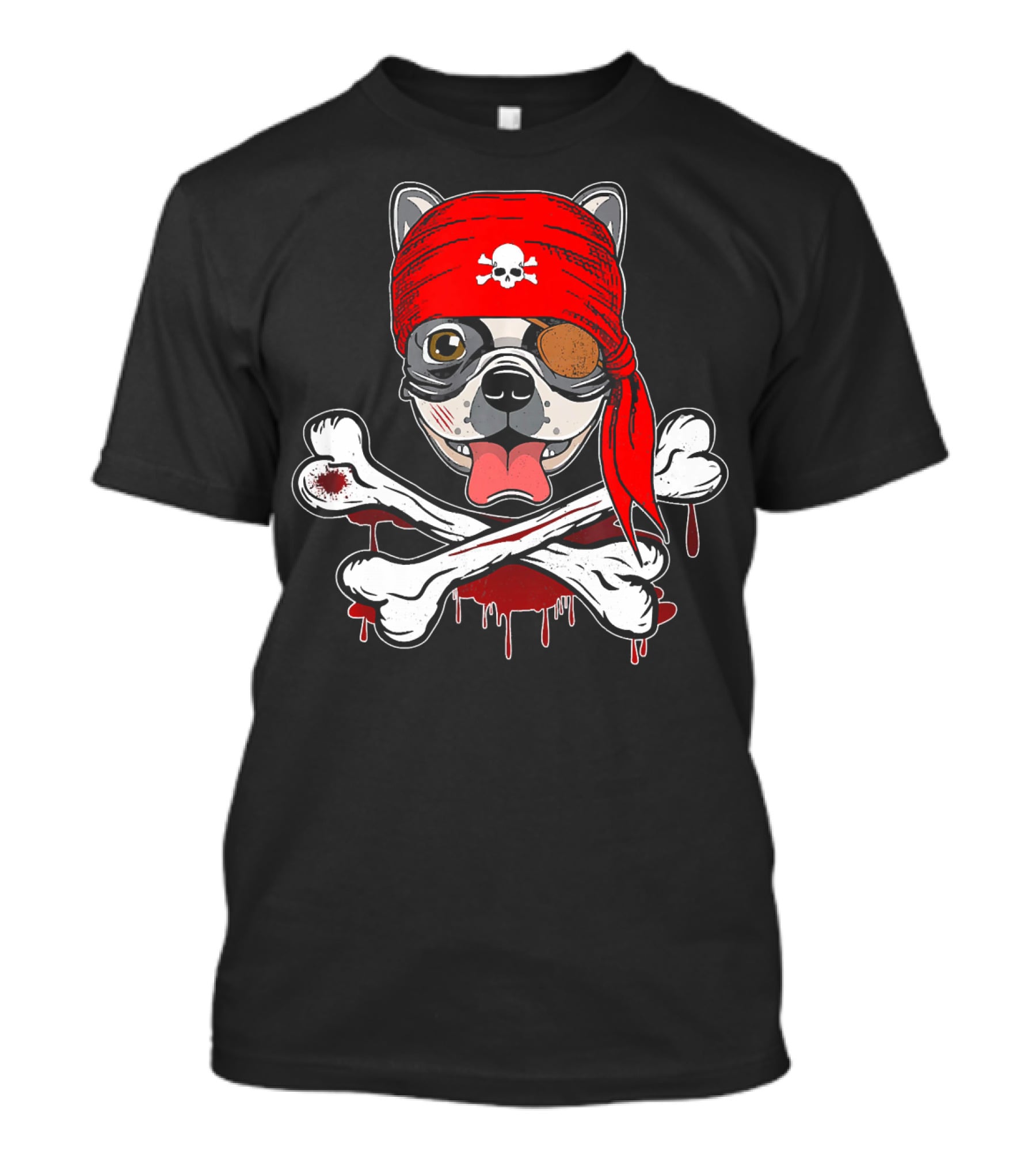 Funny Pirate French Bulldog With Skull Bandana And Crossbones T-Shirt