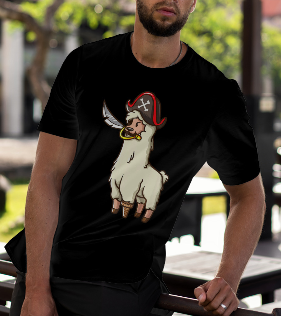 Pirate Llama With Hat And Sword Halloween Party T-Shirt