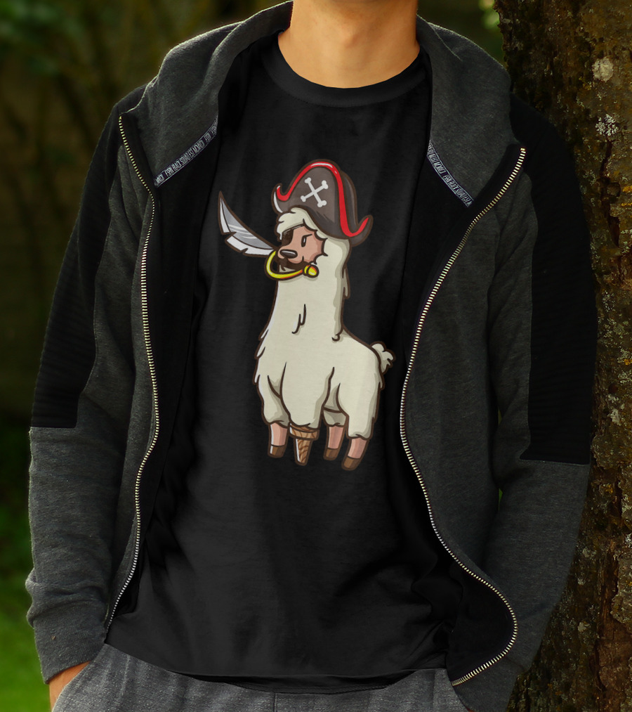 Pirate Llama With Hat And Sword Halloween Party T-Shirt