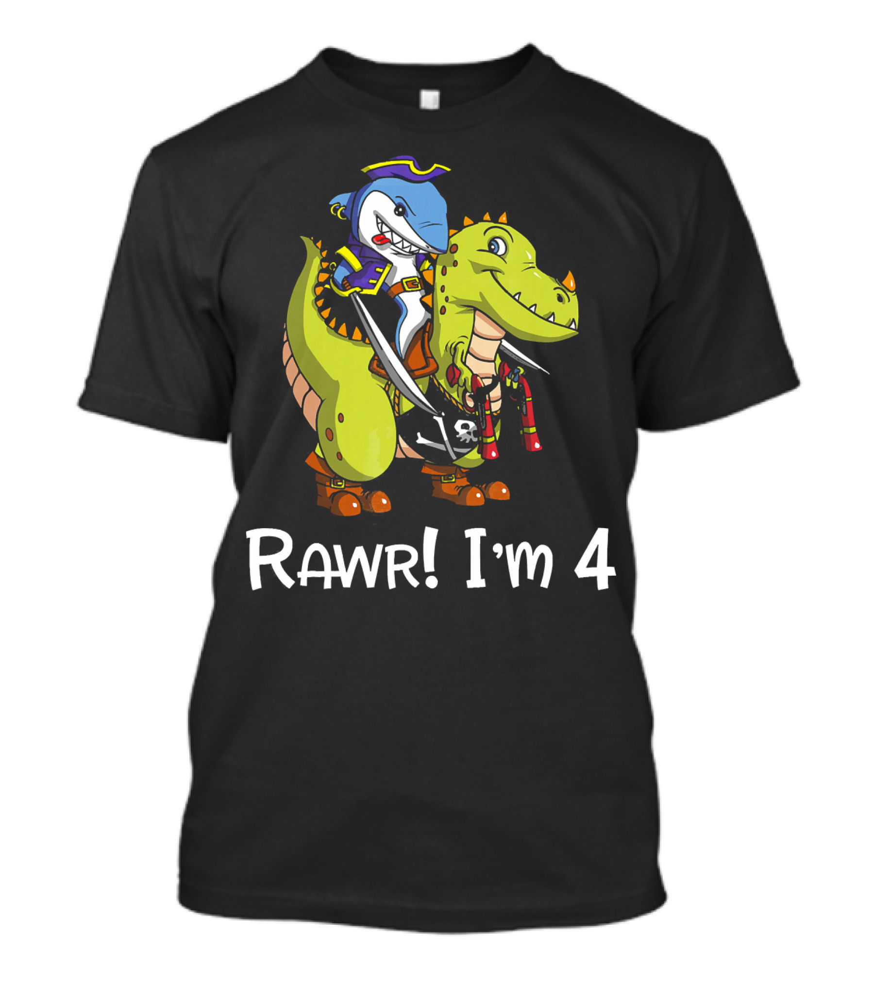 Rawr Dinosaur Shark Pirate Birthday Party I'm 4 T-Shirt