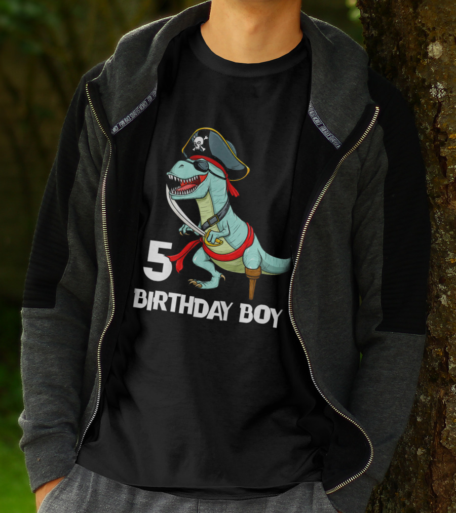 5 Birthday Boy Kids Pirate Dinosaur Rex Tyrannosaurus T-Shirt