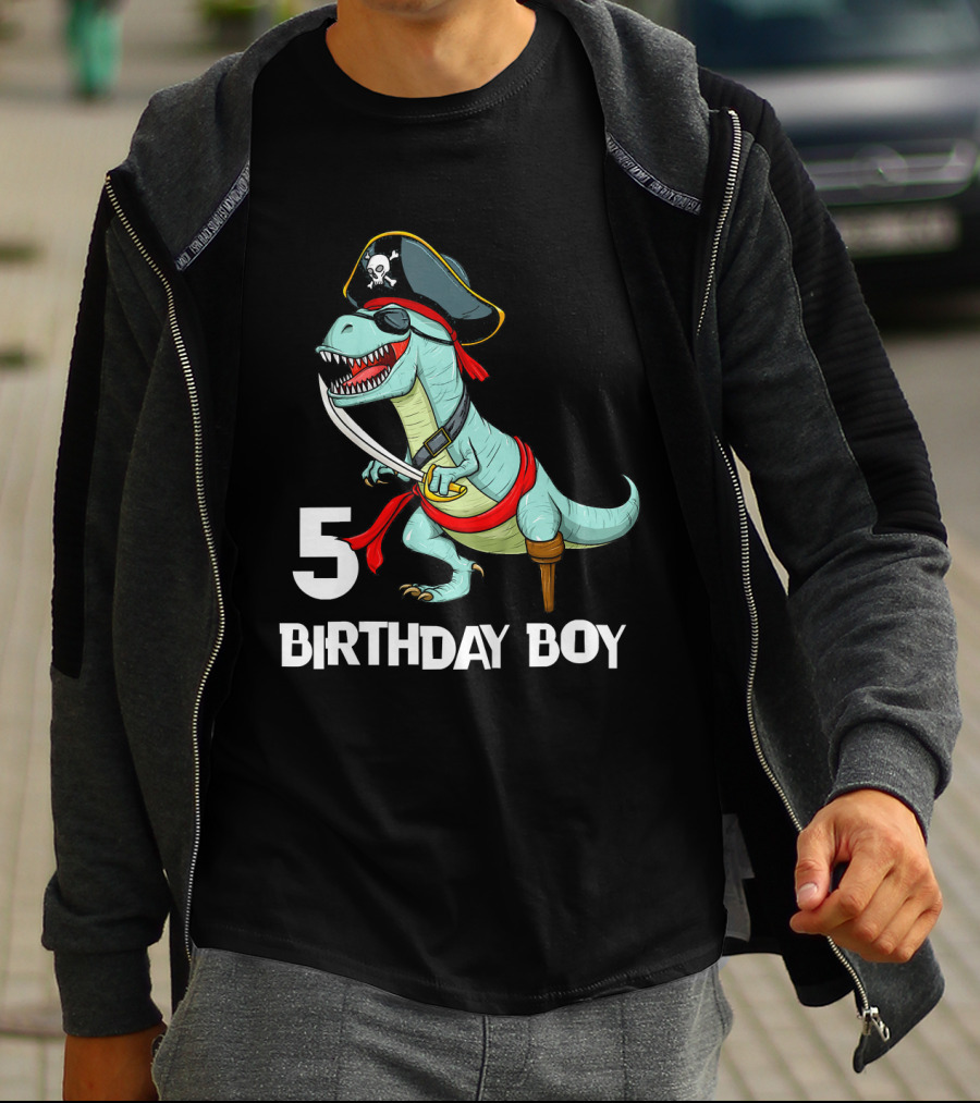 5 Birthday Boy Kids Pirate Dinosaur Rex Tyrannosaurus T-Shirt