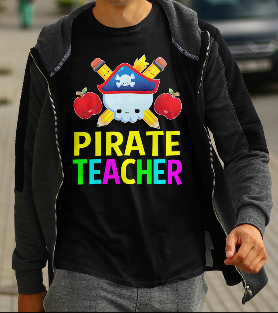 Pirate Teacher Halloween Costume Skull Pencils Apples T-Shirt