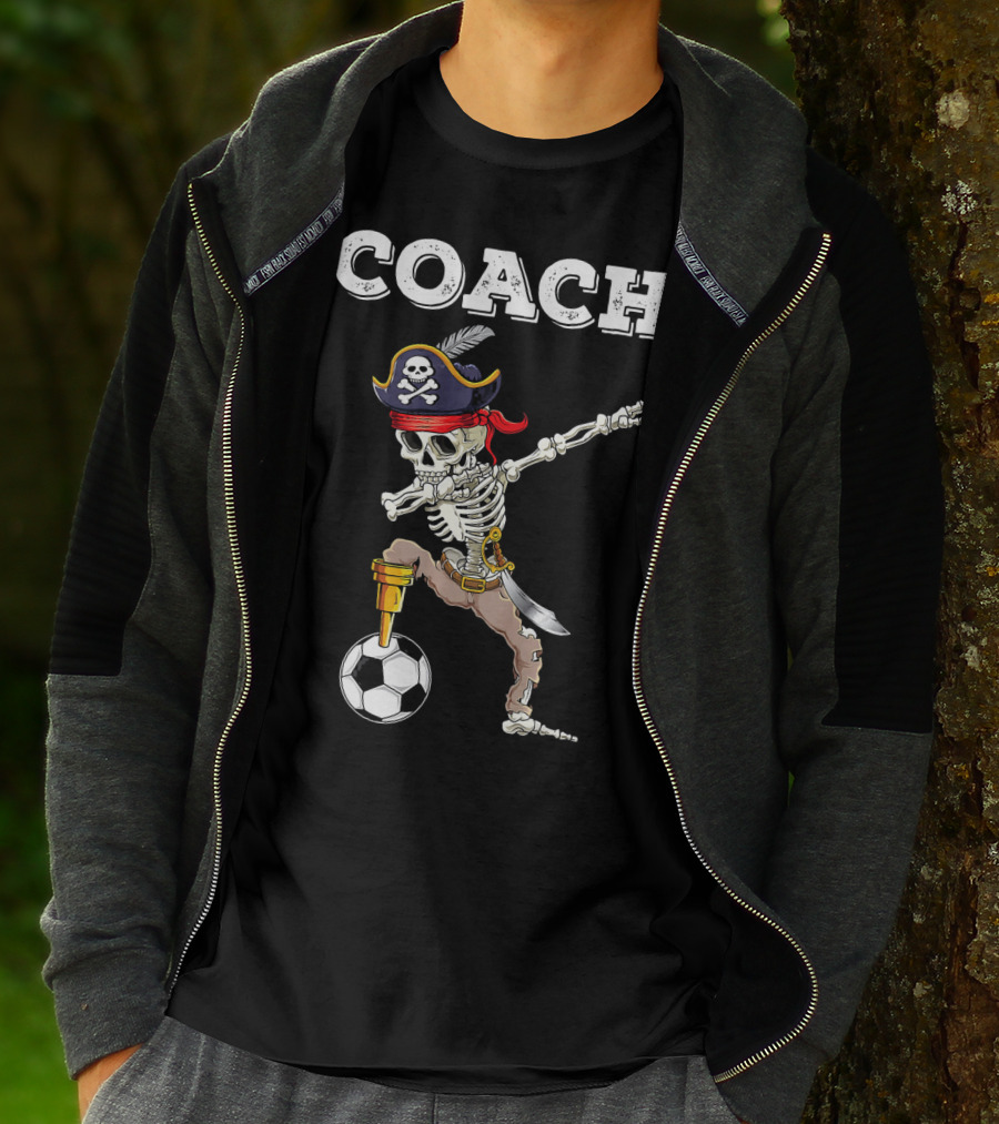COACH Dabbing Skeleton Futbol Pirate Dab Soccer T-Shirt
