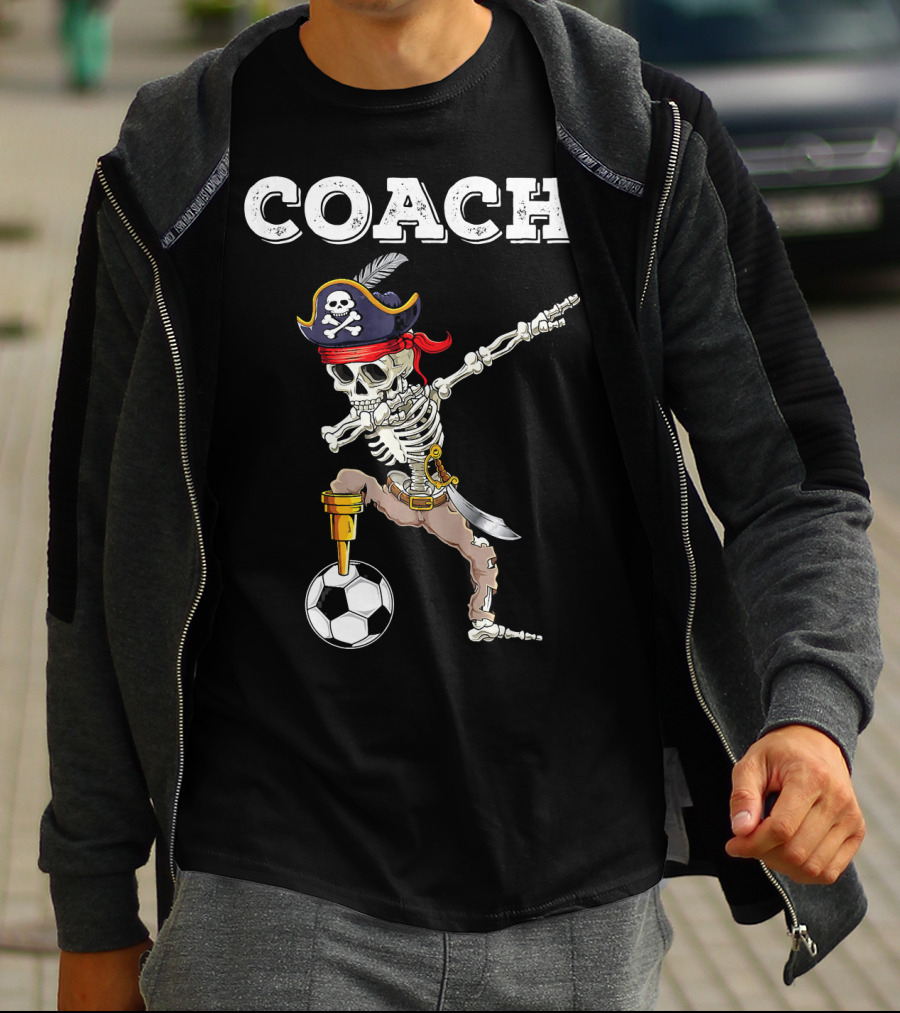 COACH Dabbing Skeleton Futbol Pirate Dab Soccer T-Shirt