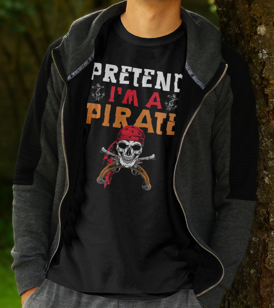 Pretend I'm A Pirate Skull Red Bandana Crossed Pistols Anchor T-Shirt