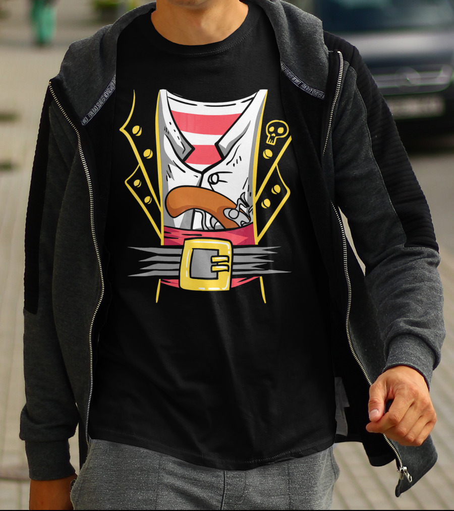 Halloween Pirate Skull Jacket Pistol Belt Costume T-Shirt