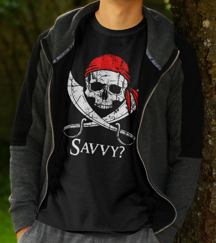 Savvy Pirate Skull And Crossbones With Red Bandana And Swords T-Shirt