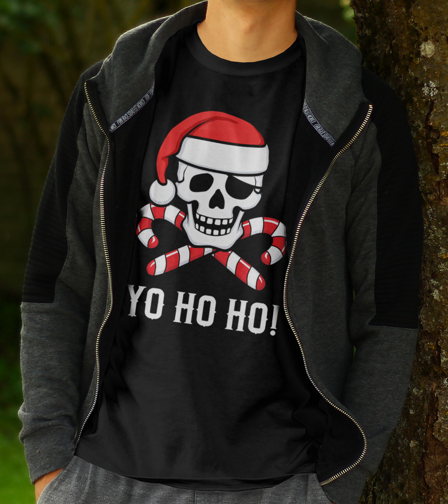 Yo Ho Ho Santa Pirate Skull Candy Canes T-Shirt