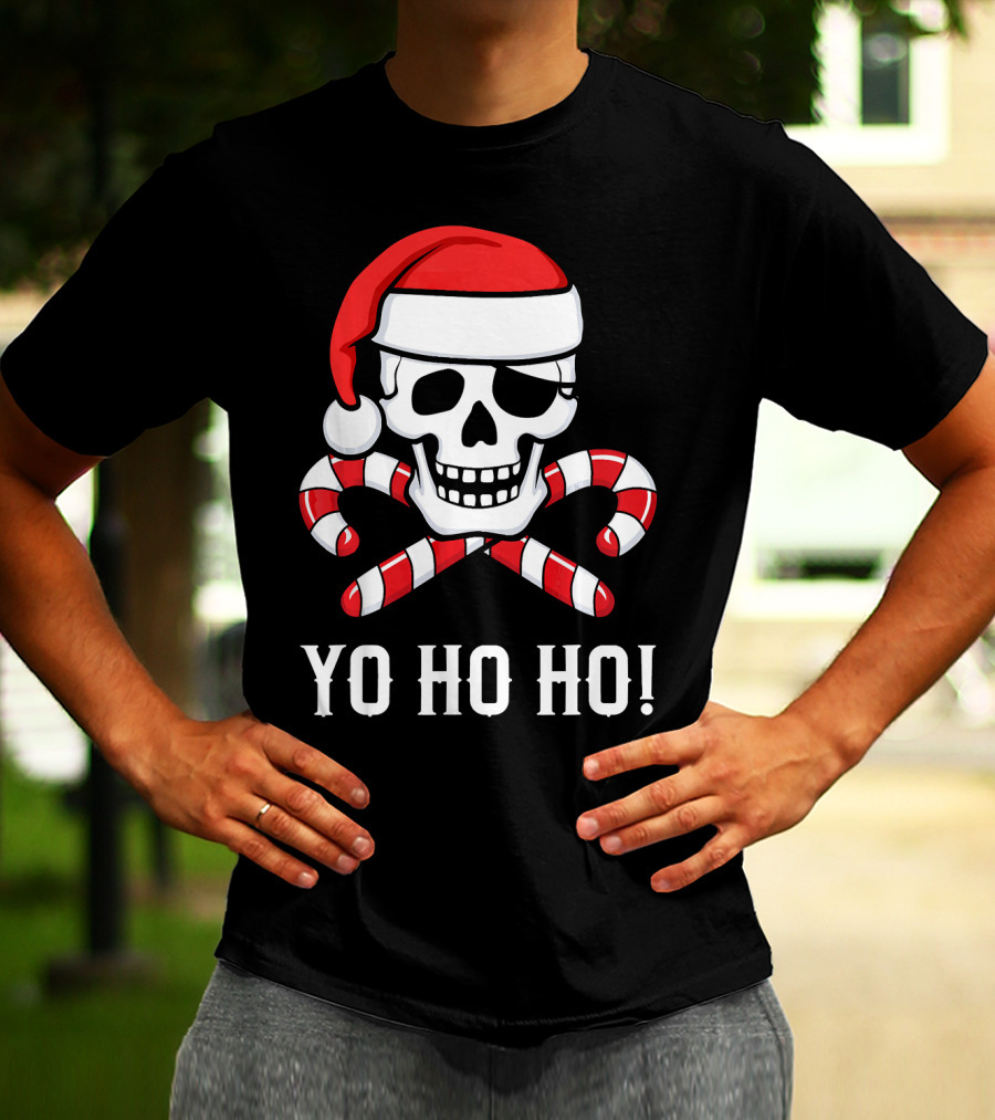 Yo Ho Ho Santa Pirate Skull Candy Canes T-Shirt