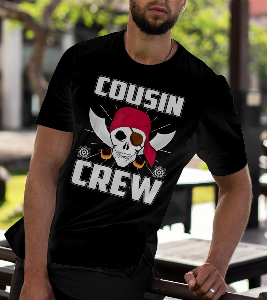 Cousin Crew Pirate Skull Bandana Eyepatch Swords Helmets T-Shirt