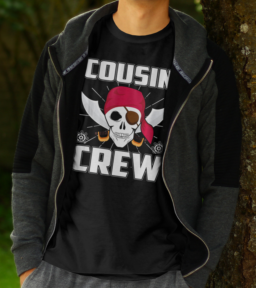 Cousin Crew Pirate Skull Bandana Eyepatch Swords Helmets T-Shirt