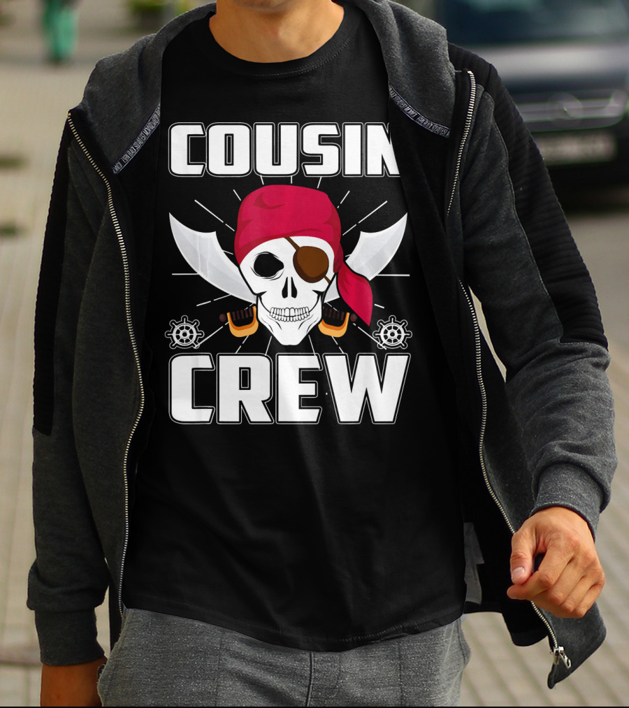 Cousin Crew Pirate Skull Bandana Eyepatch Swords Helmets T-Shirt
