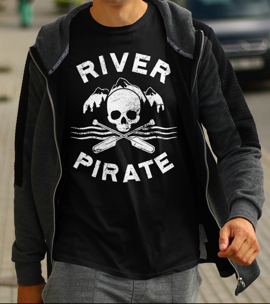 River Pirate Skull Oars Mountains T-Shirt
