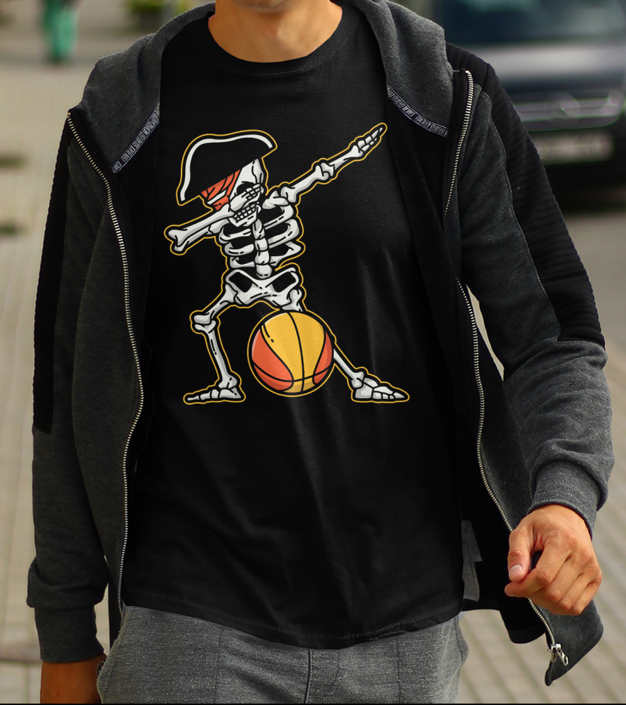 Skeleton Pirate Dabbing With Basketball Cool T-Shirt