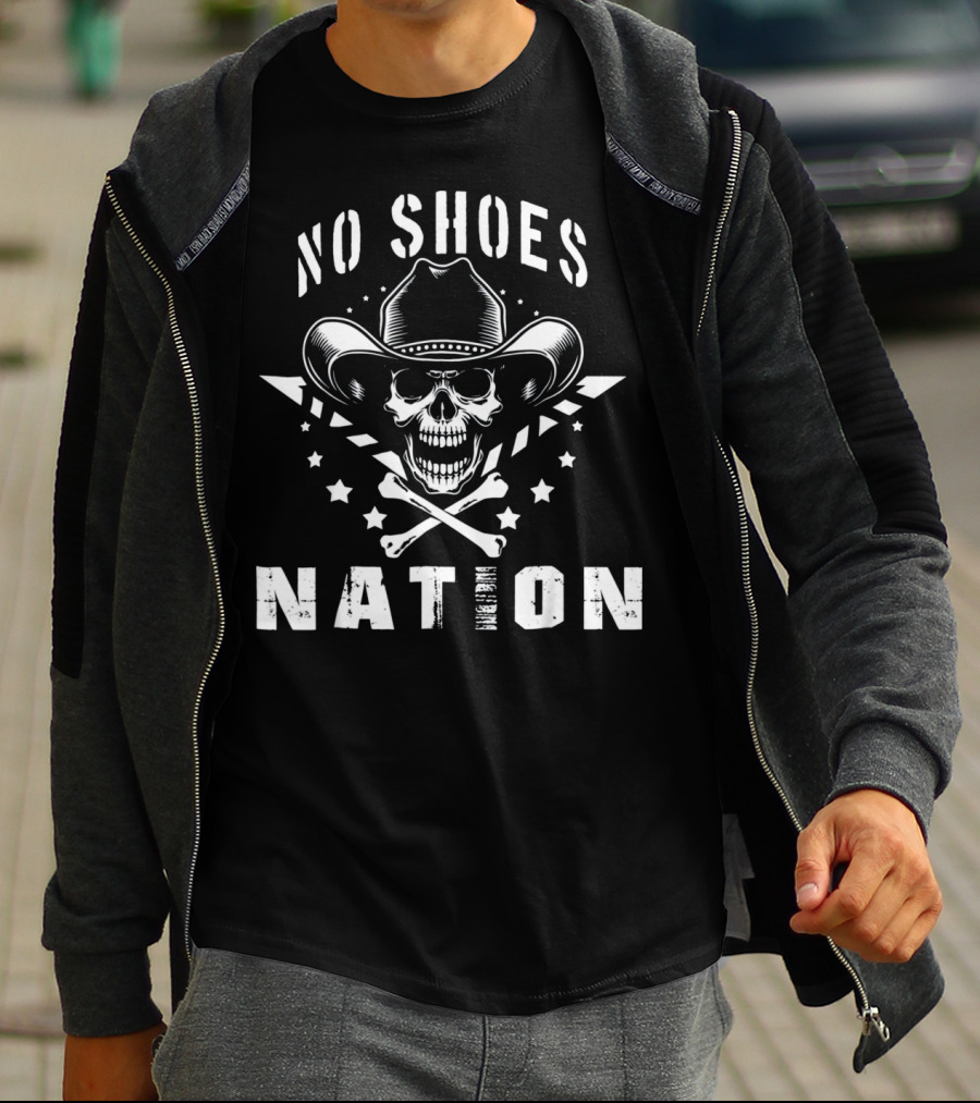 No Shoes Nation Pirate Skull Cowboy Hat Stars And Crossbones T-Shirt
