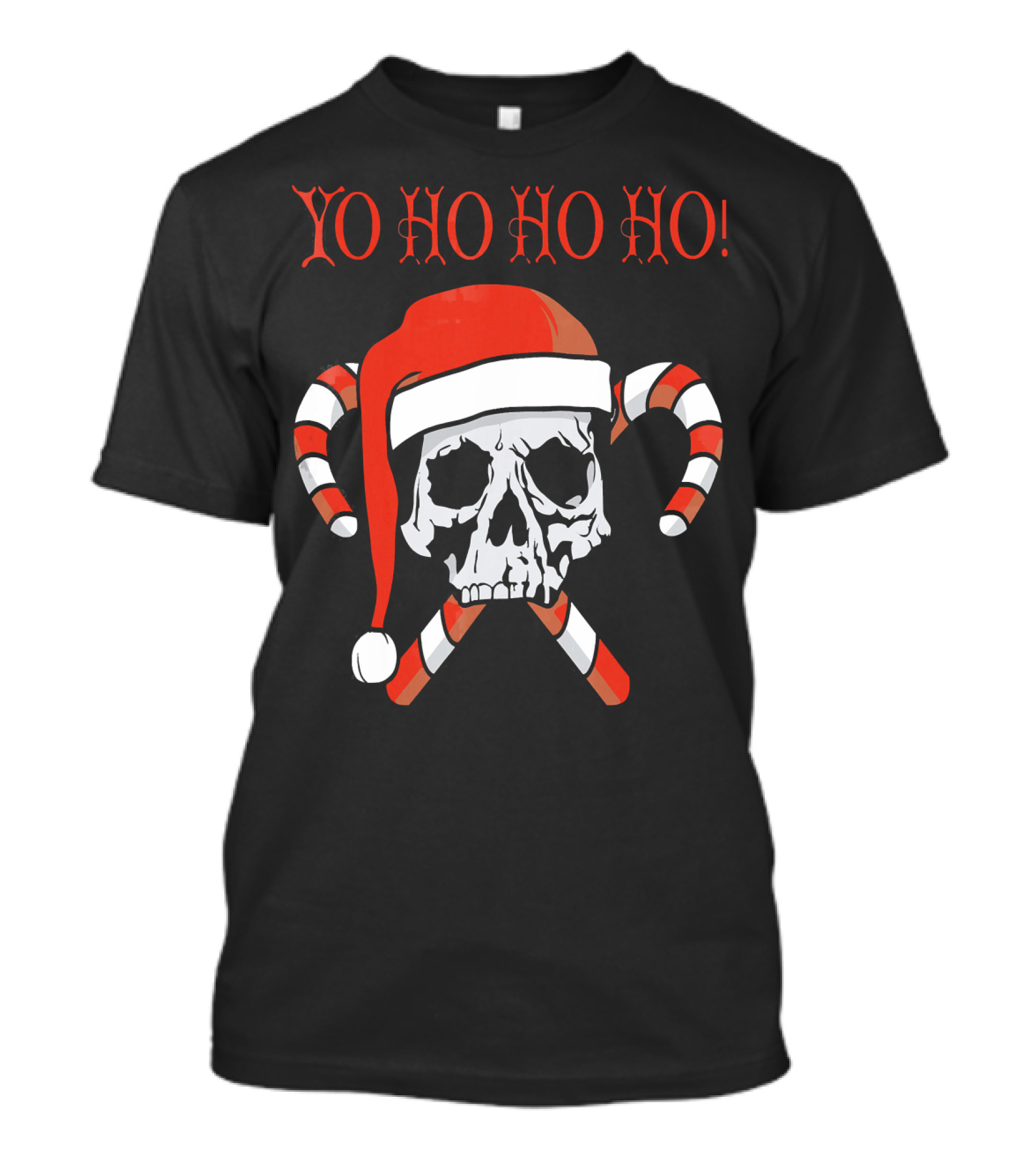 Yo Ho Ho Ho Christmas Pirate Santa Skull With Candy Canes T-Shirt
