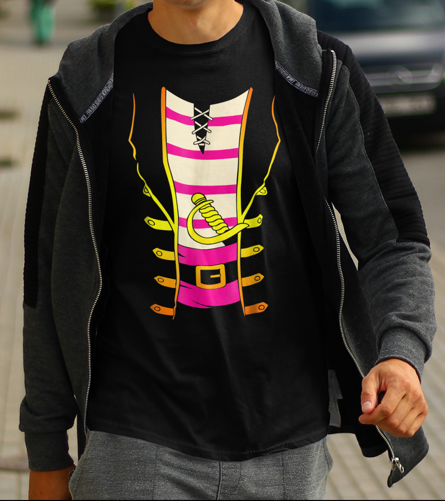 Pirate Costume Striped Shirt With Sword And Belt T-Shirt