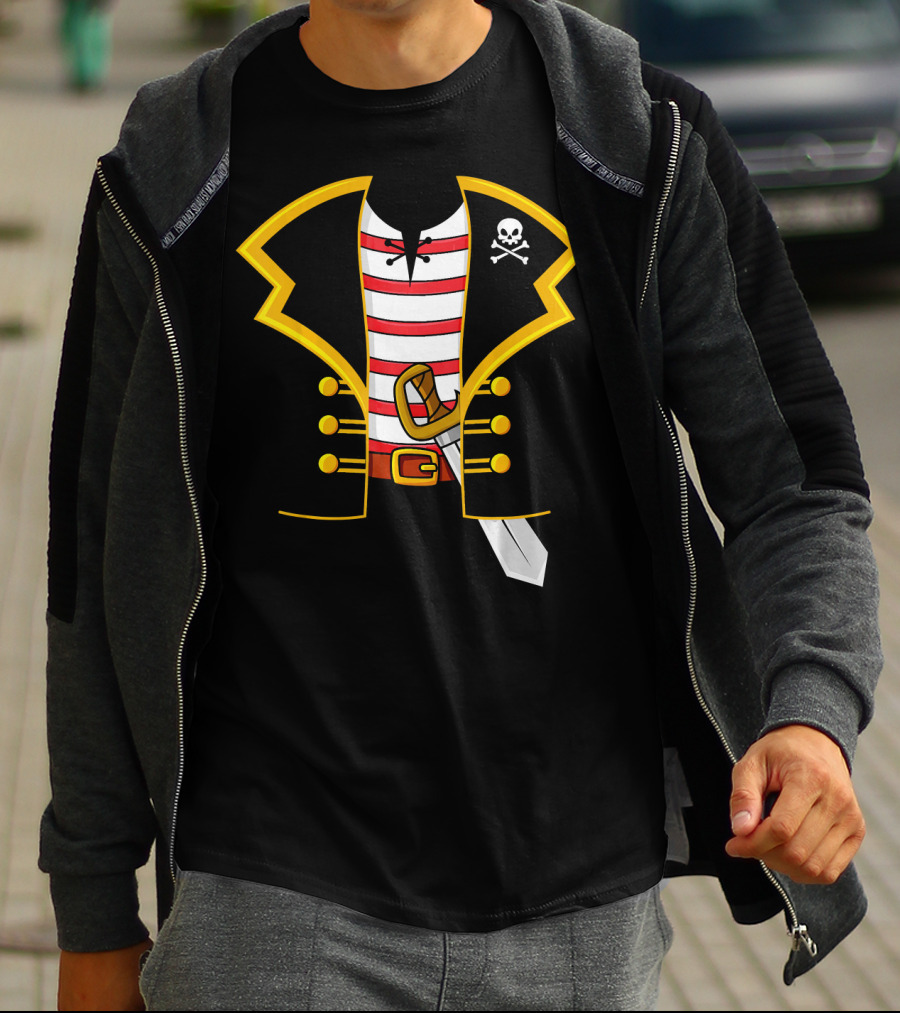 Pirate Costume Party Striped Shirt Skull Sword Jacket T-Shirt