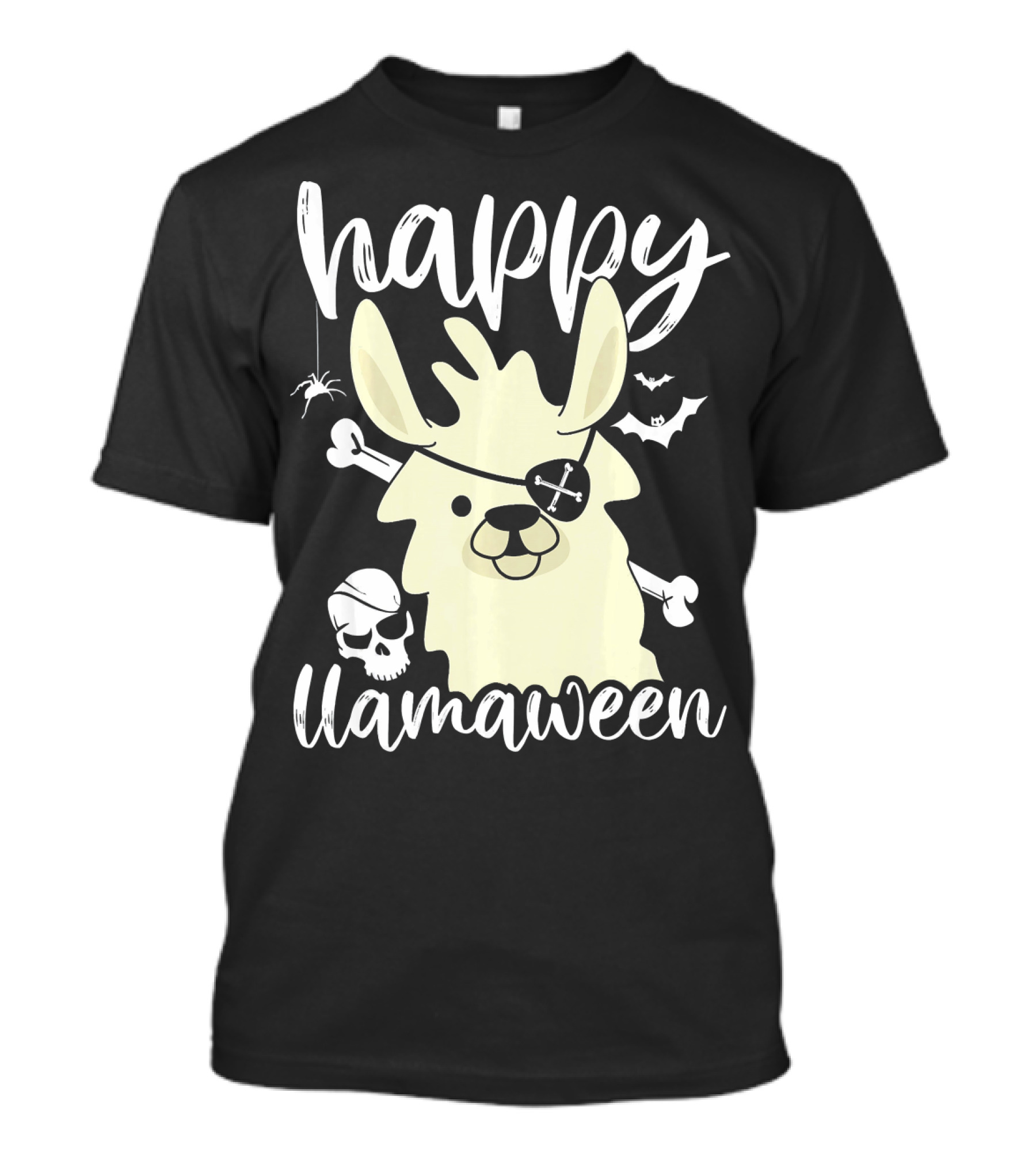 Happy Llamaween Llama Pirate Bats Skull T-Shirt