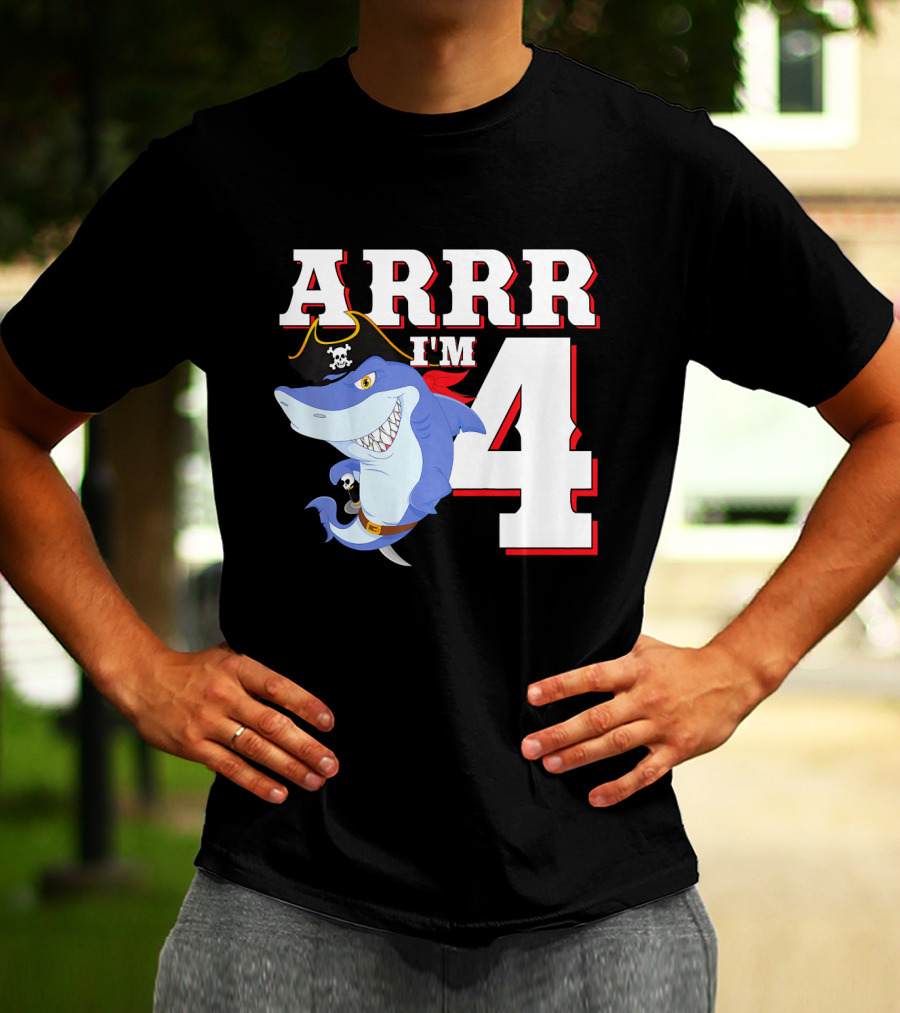 ARRR I'm 4 Kids Pirate Shark Birthday T-Shirt
