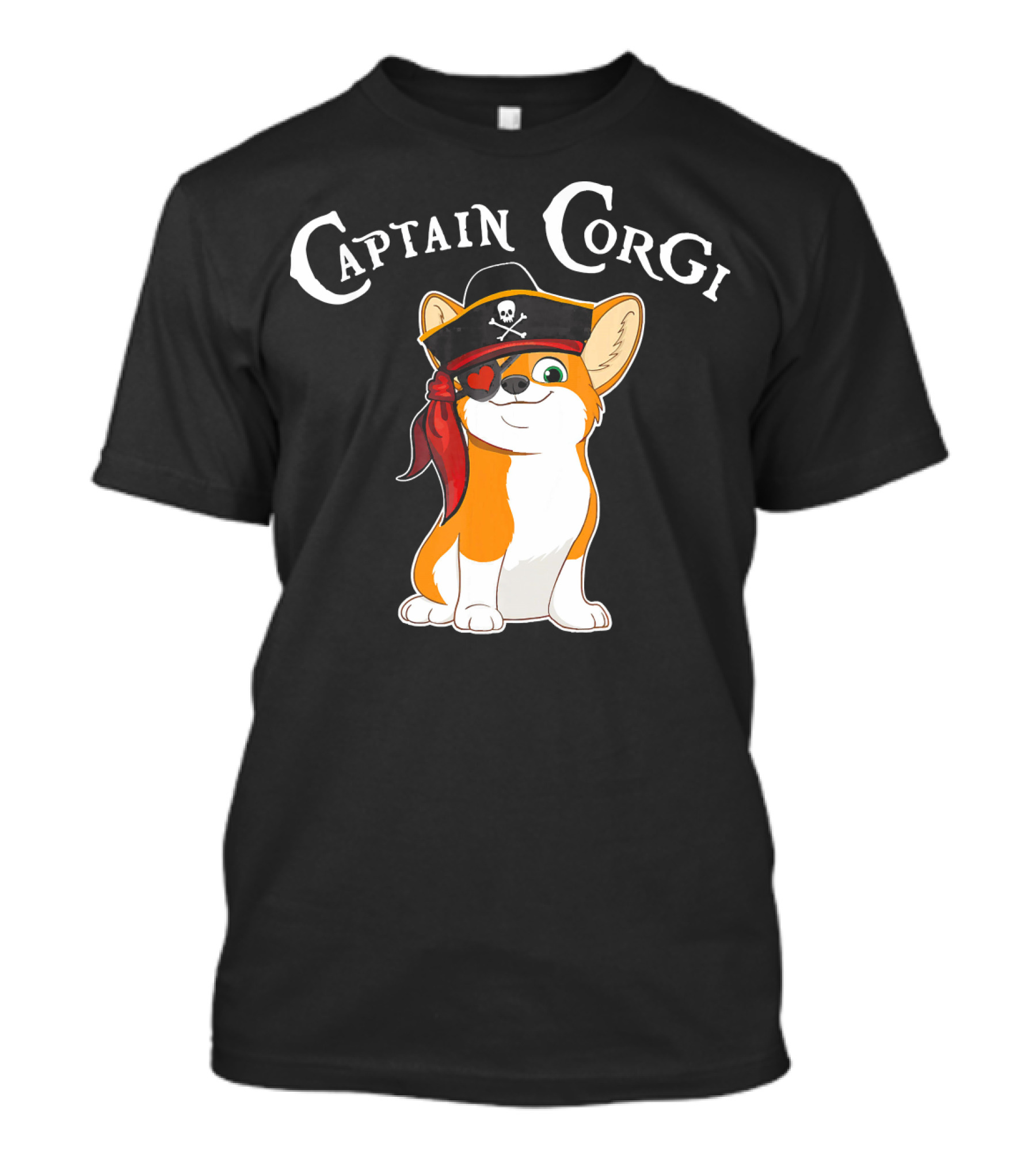 Captain Corgi Pirate Dog With Eyepatch And Skull Hat T-Shirt