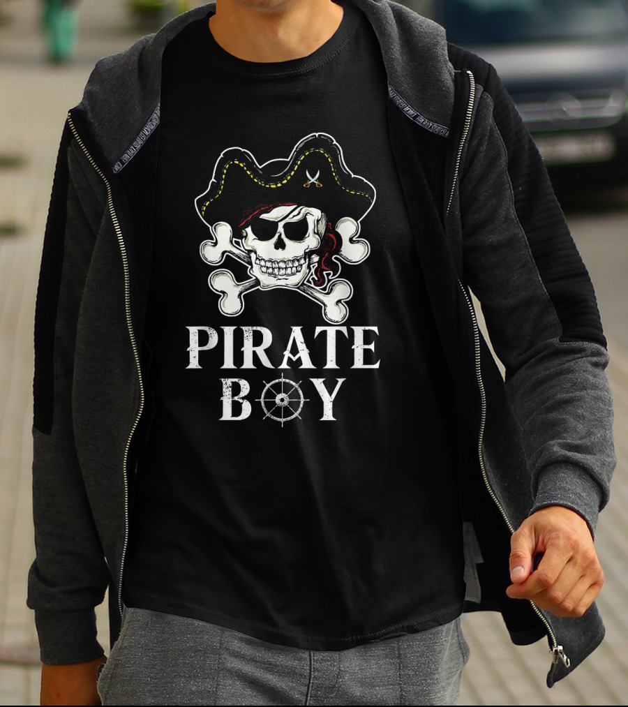 PIRATE BOY Skull Crossbones Hat Steering Wheel T-Shirt