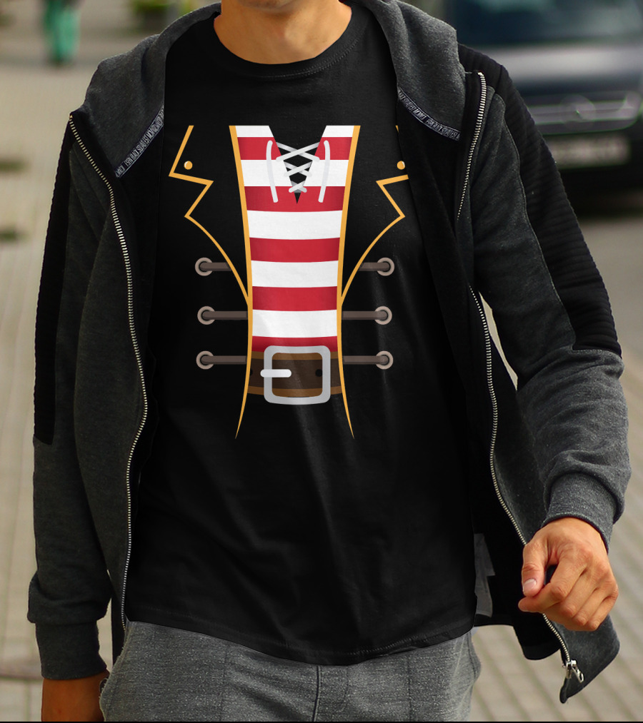 Pirate Buccaneer Novelty Diy Costume Striped Shirt Belt T-Shirt