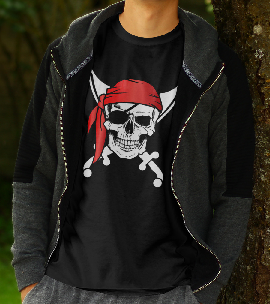 Pirate Skull Red Bandana Crossed Knives Iconic T-Shirt