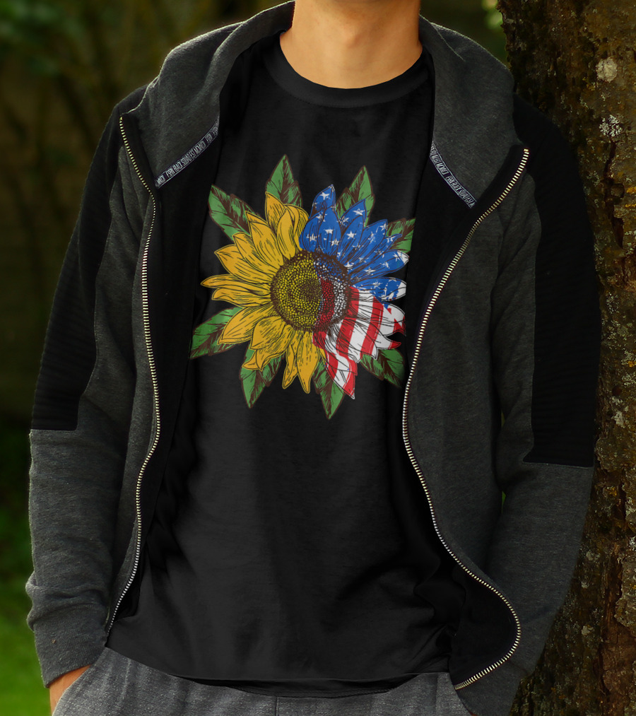 Hippie Peace American Flag Sunflower T-Shirt