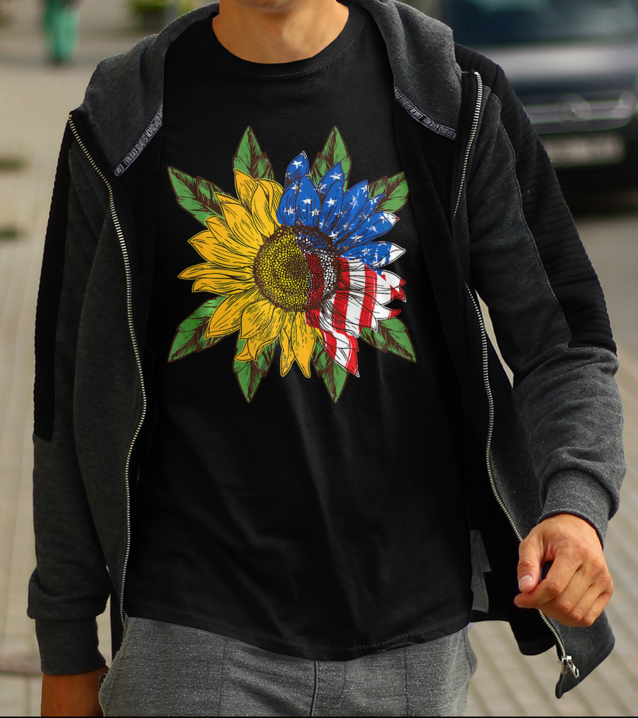 Hippie Peace American Flag Sunflower T-Shirt
