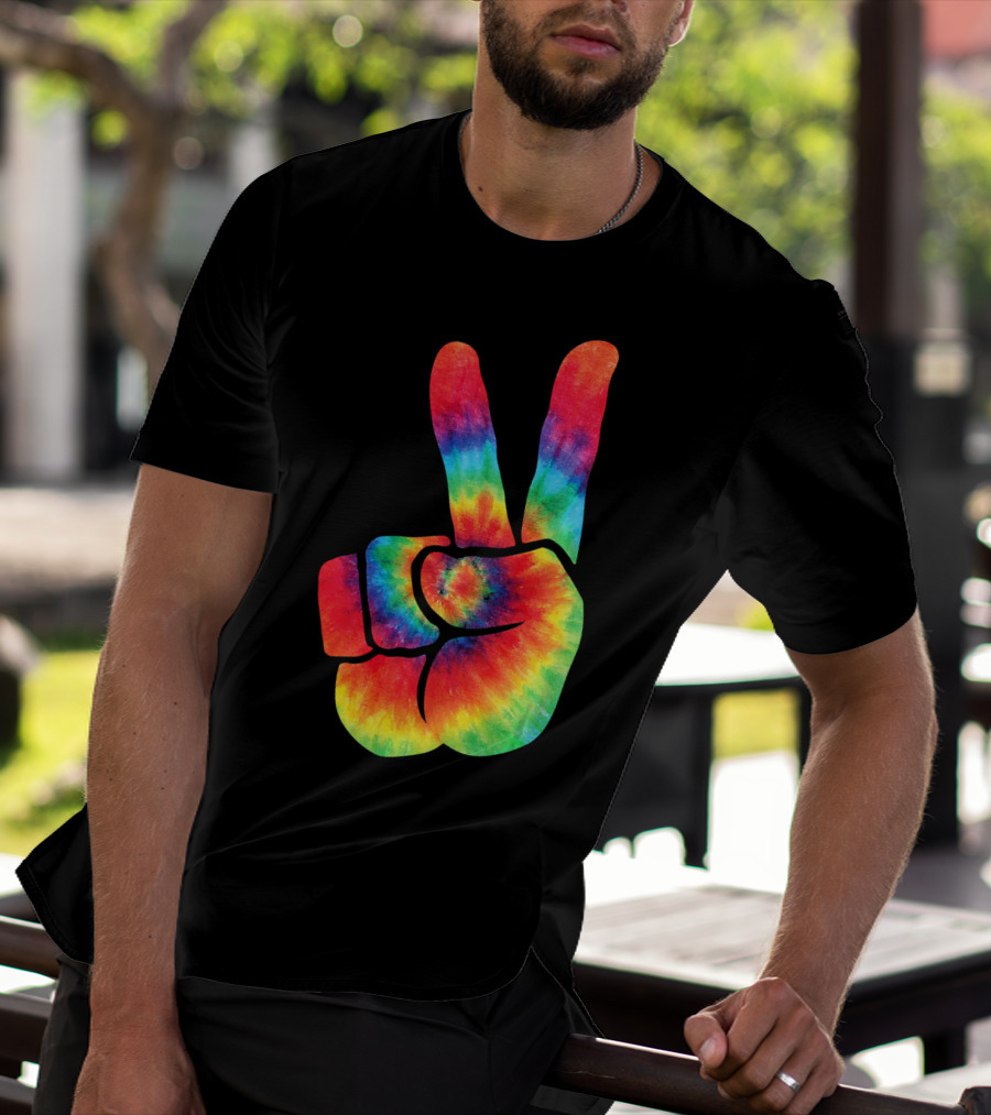 Hippie Peace Tie Dye Colortone V Sign T-Shirt
