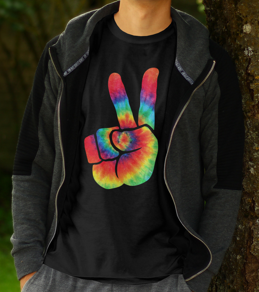 Hippie Peace Tie Dye Colortone V Sign T-Shirt
