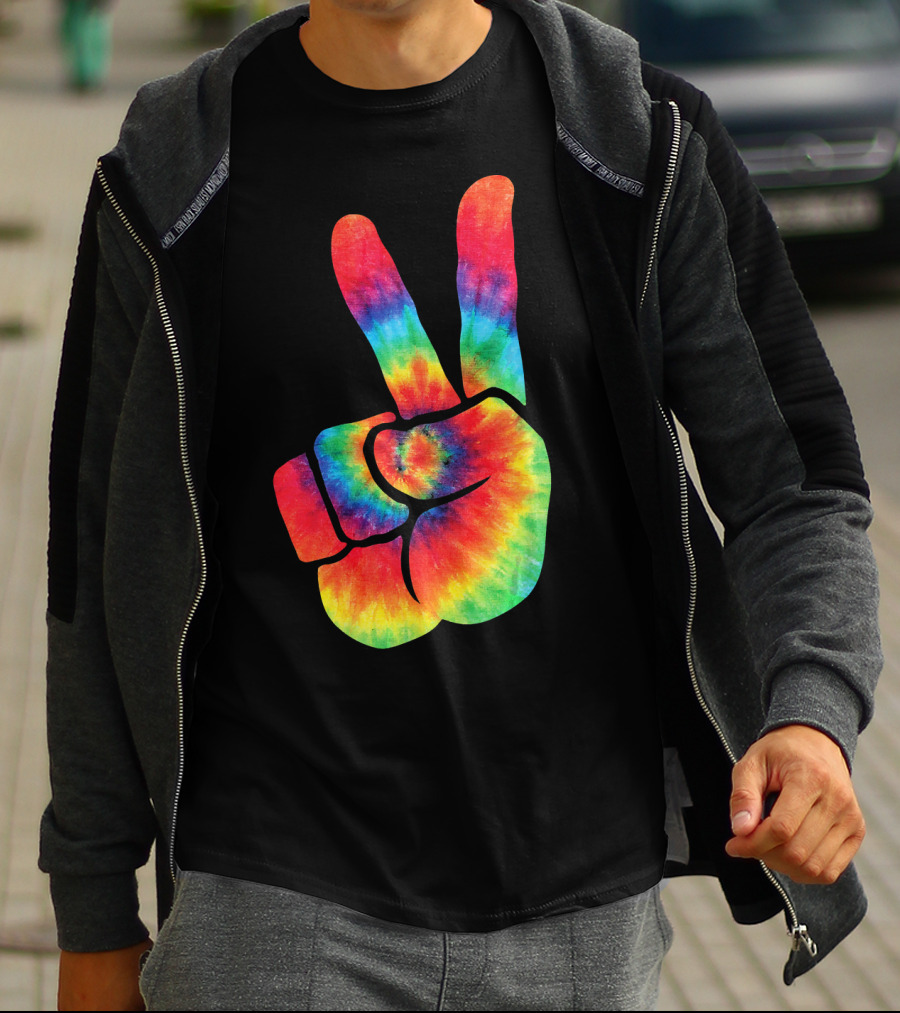 Hippie Peace Tie Dye Colortone V Sign T-Shirt