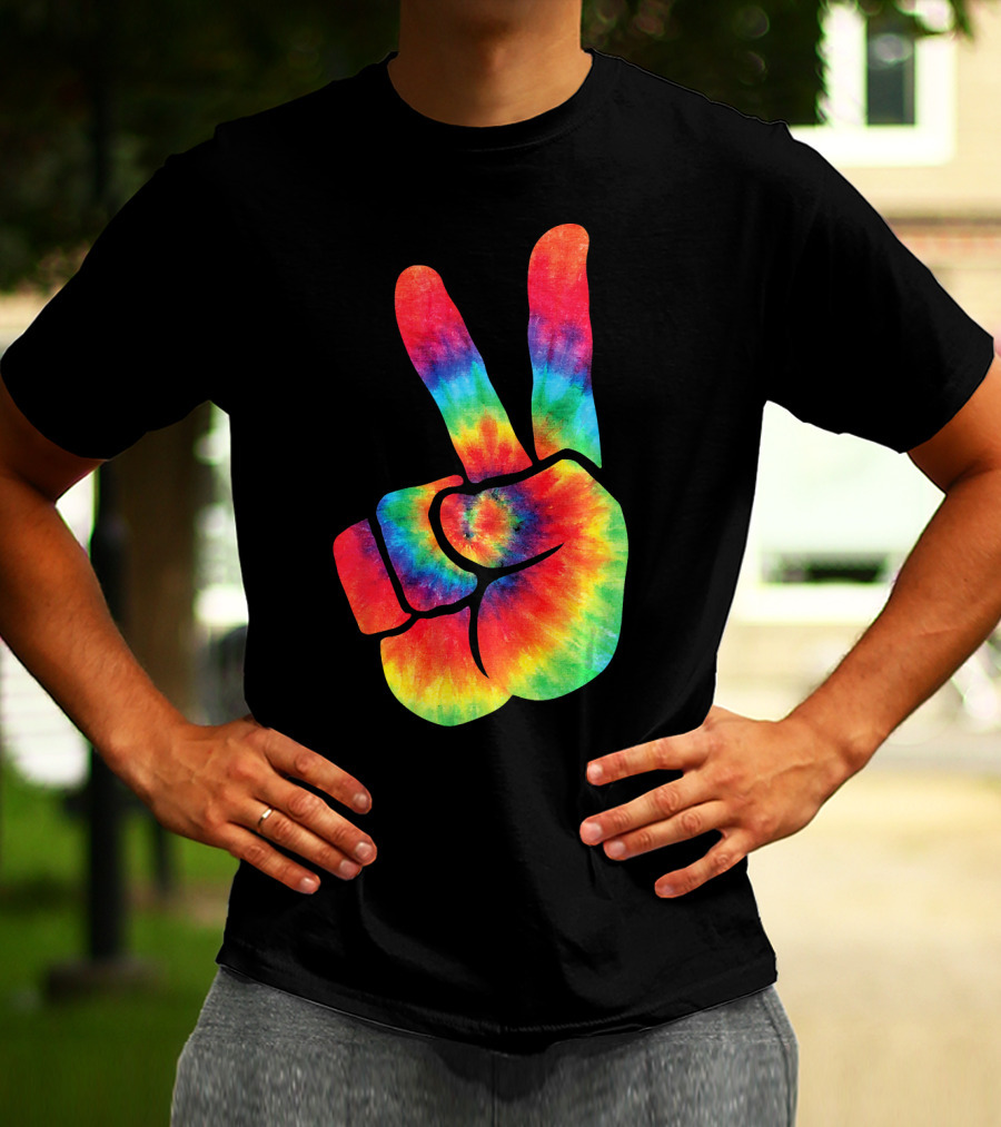 Hippie Peace Tie Dye Colortone V Sign T-Shirt