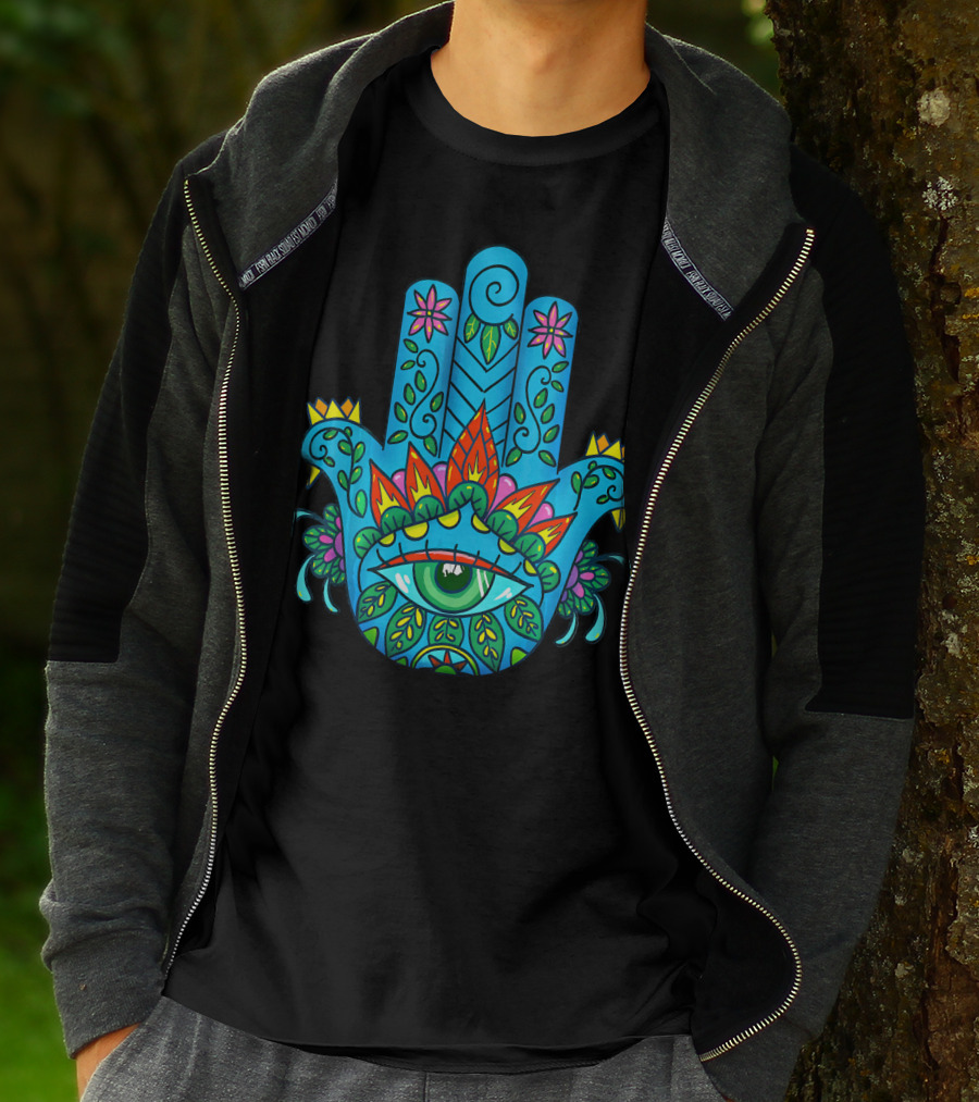 Hamsa Hand Spiritual Protection With Colorful Eye And Floral T-Shirt