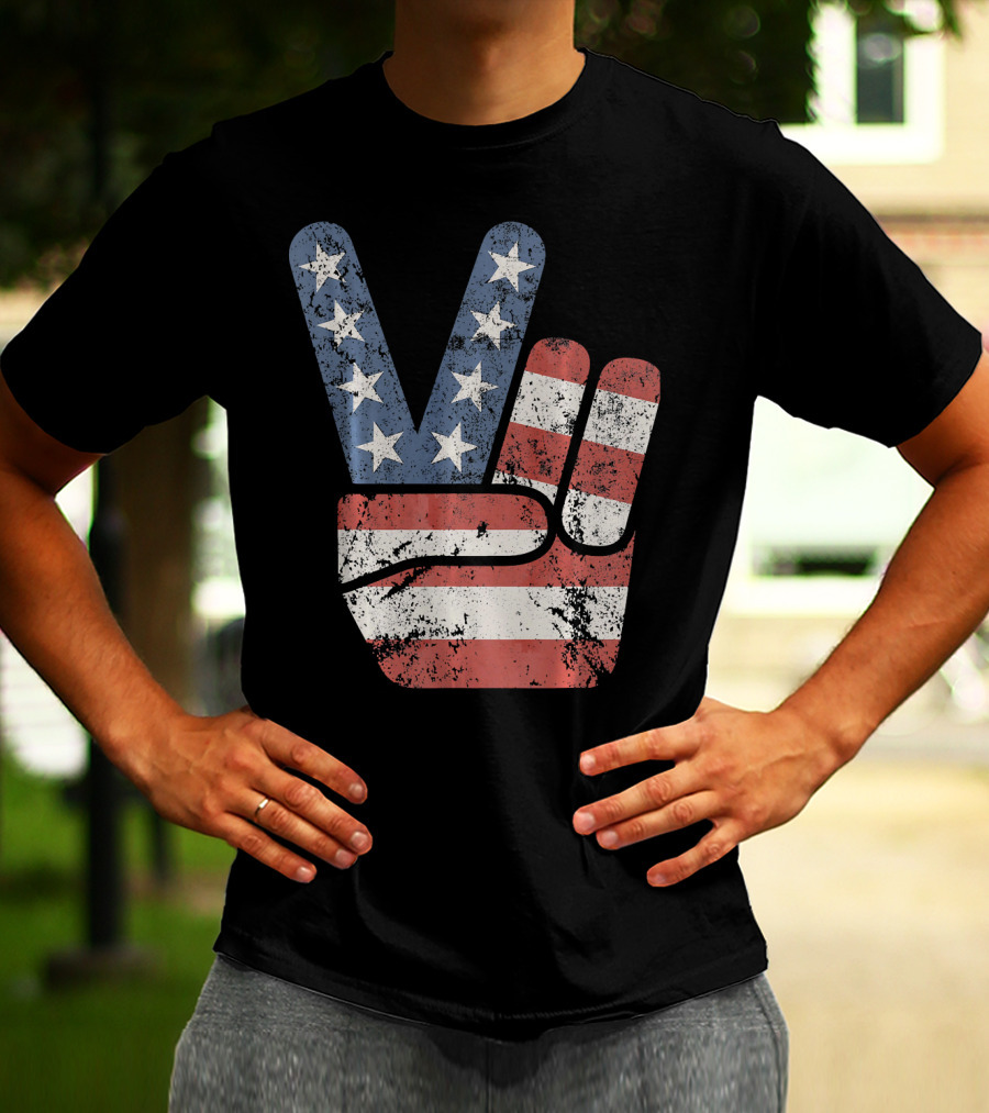 Vintage USA American Flag Peace Sign T-Shirt