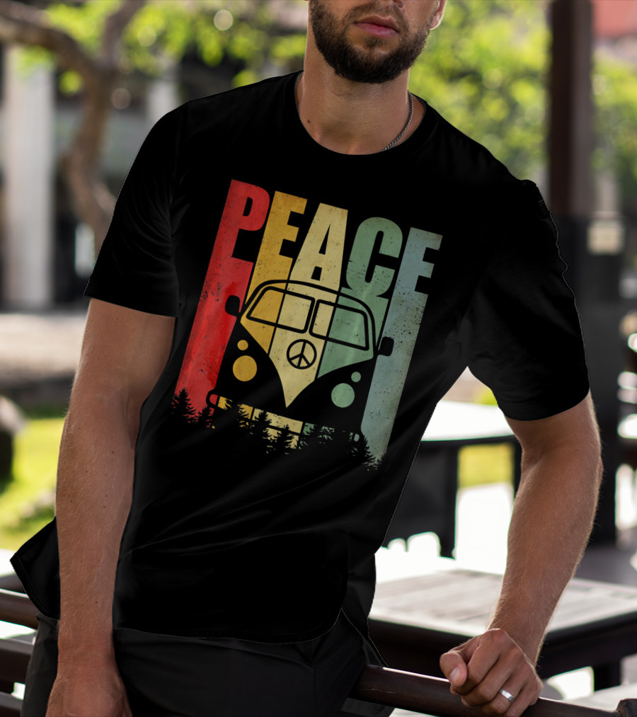 PEACE Retro Van Red Yellow Blue Forest T-Shirt