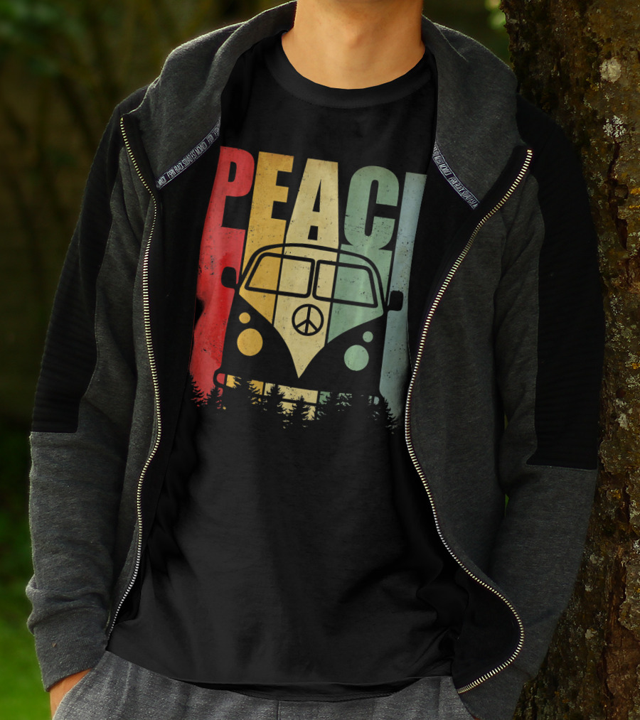 PEACE Retro Van Red Yellow Blue Forest T-Shirt