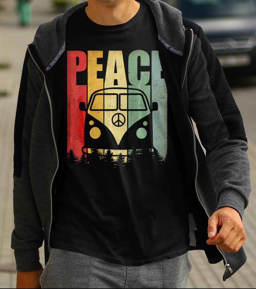 PEACE Retro Van Red Yellow Blue Forest T-Shirt
