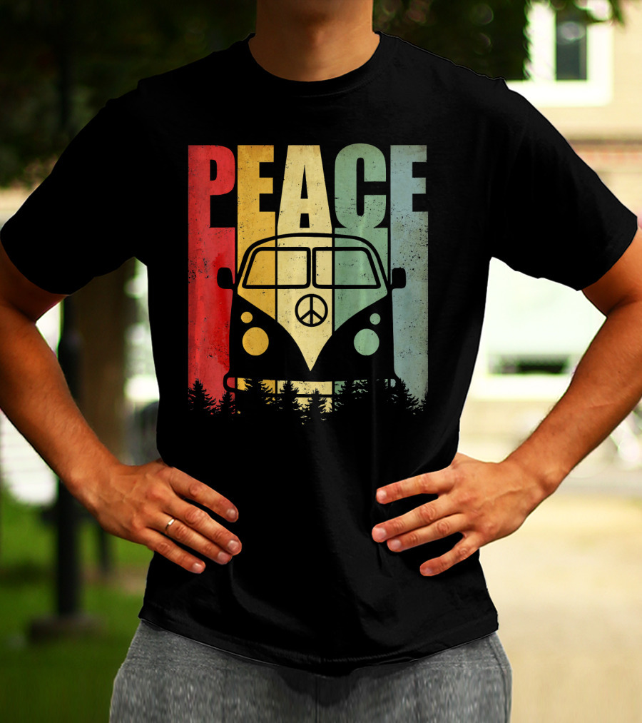 PEACE Retro Van Red Yellow Blue Forest T-Shirt