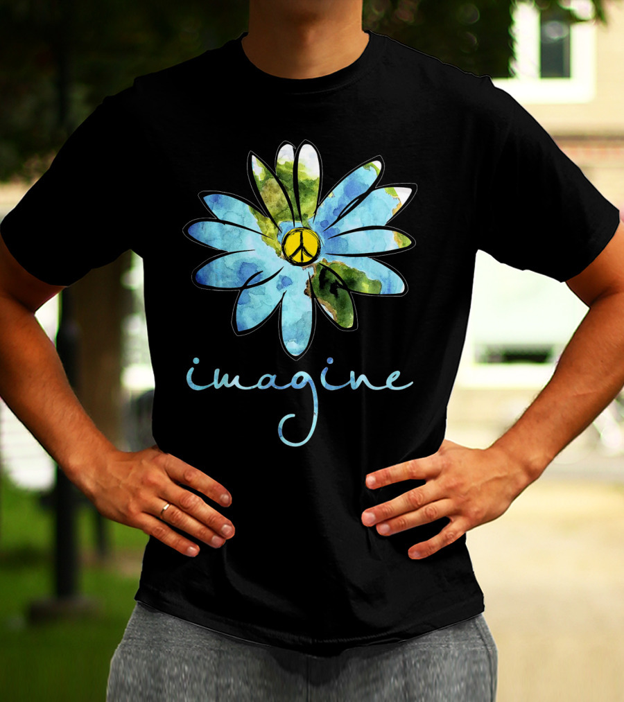 Imagine Peace Sign Flower World Map T-Shirt