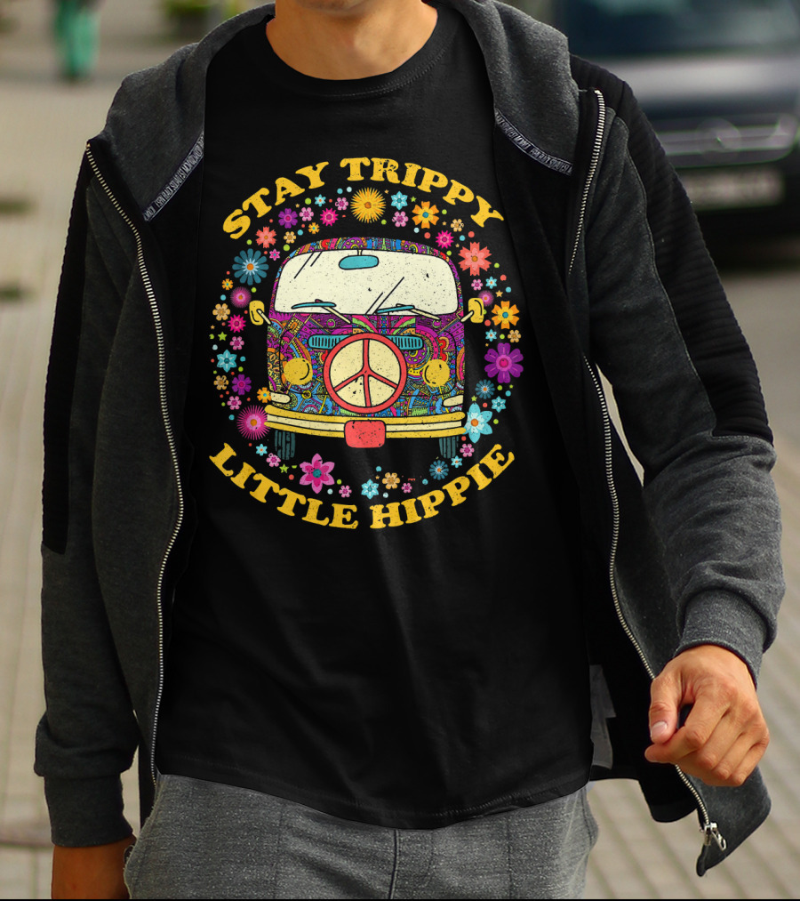 Stay Trippy Little Hippie Vintage Van Peace Floral T-Shirt