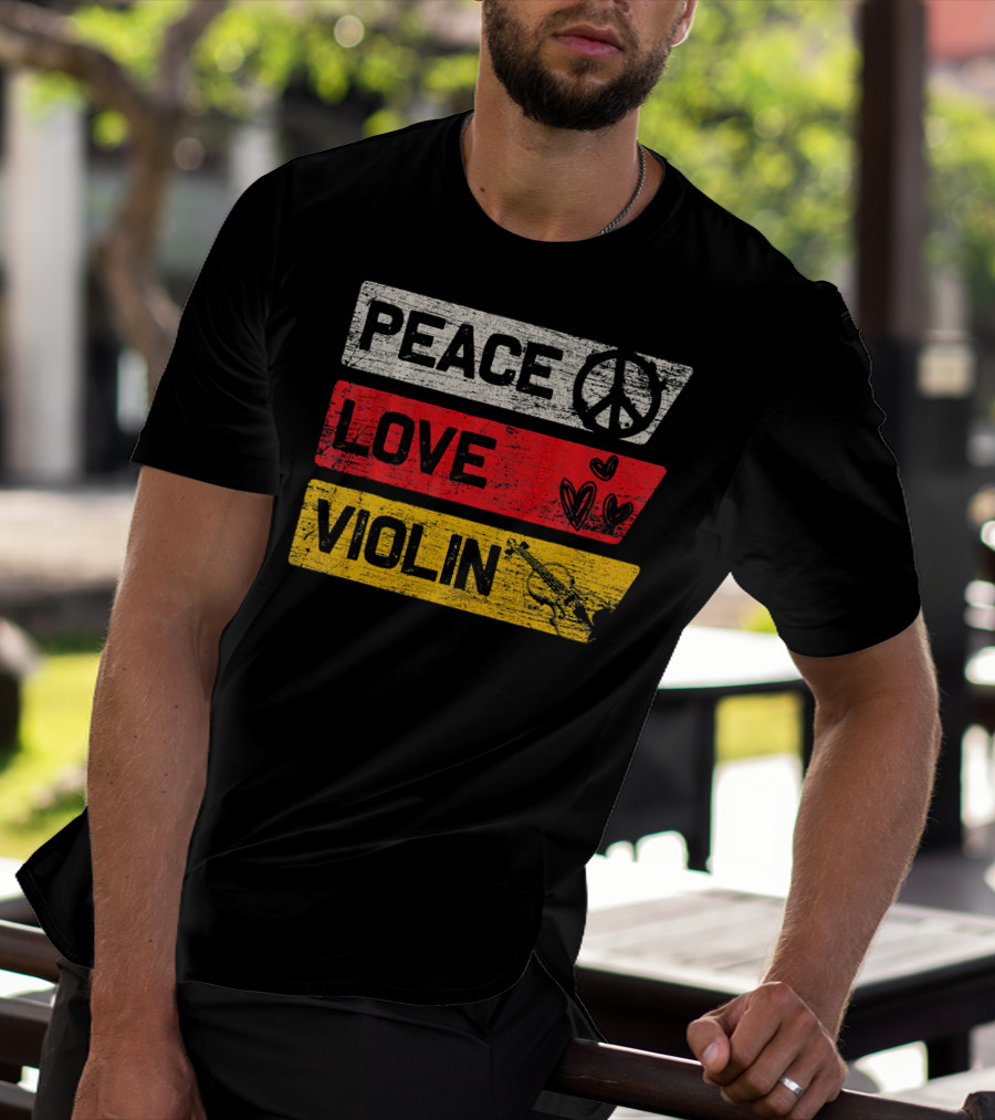 Peace Sign Love Hearts Violin T-Shirt