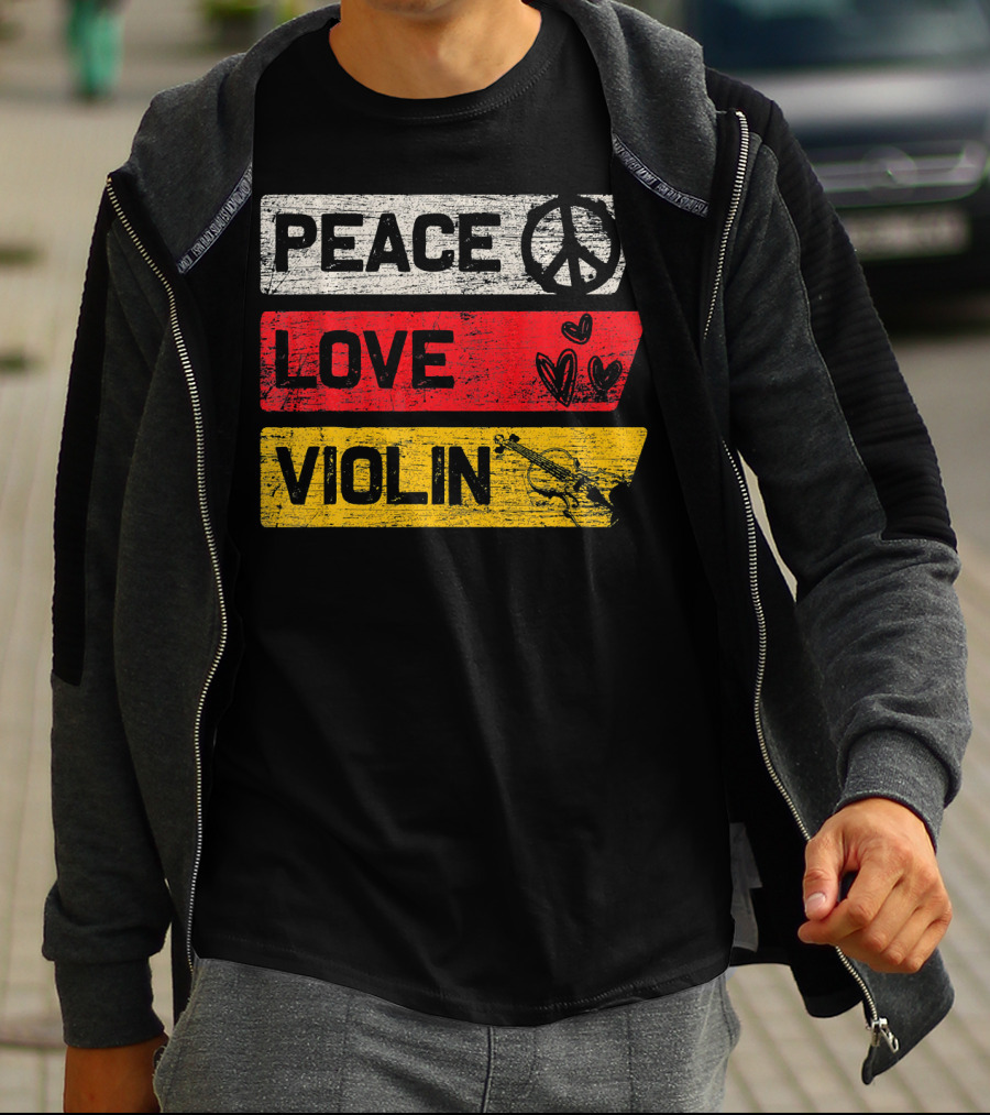 Peace Sign Love Hearts Violin T-Shirt