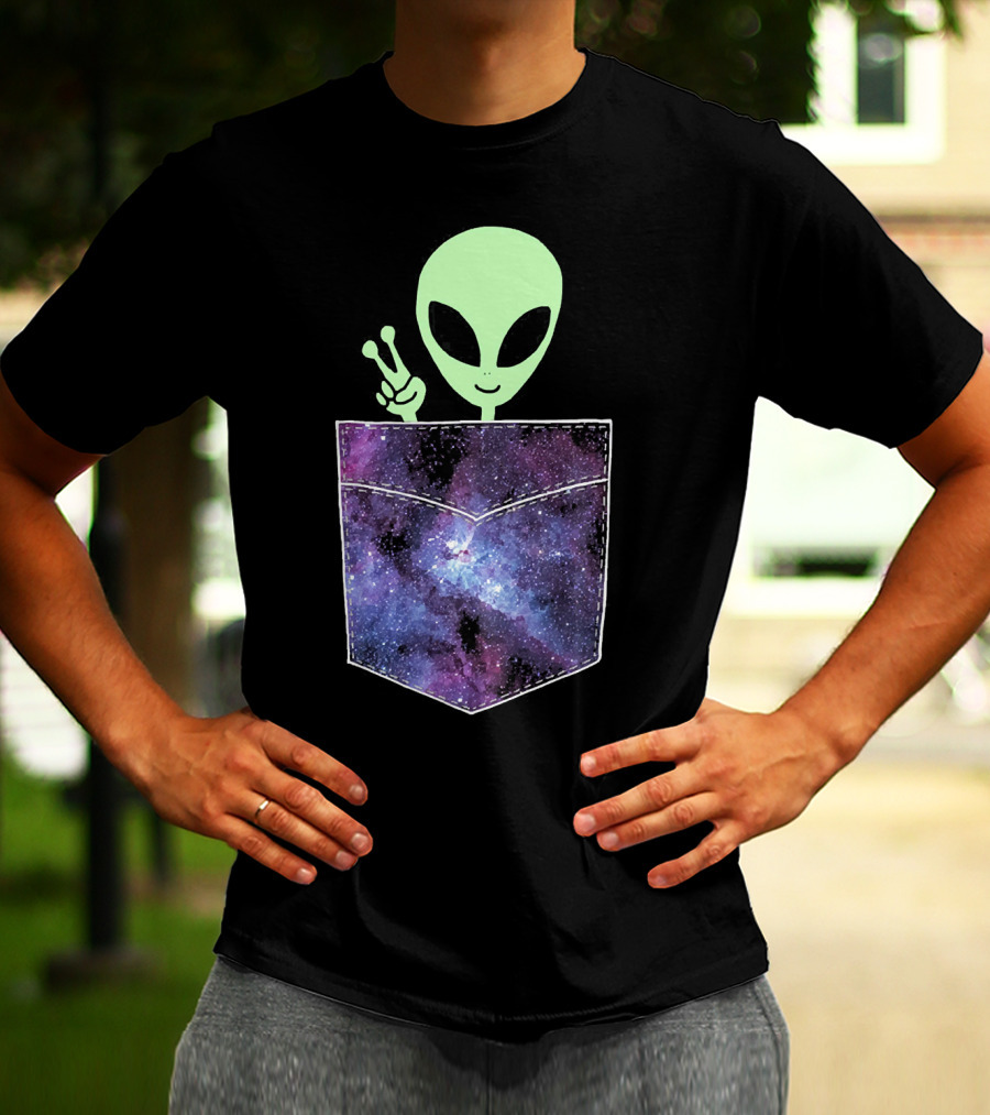 Alien Peace Sign Galaxy Pocket UFO Cos T-Shirt