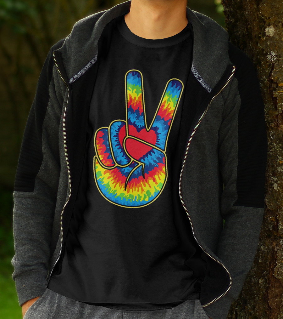Colorful Tie Dye Peace Sign Hand T-Shirt