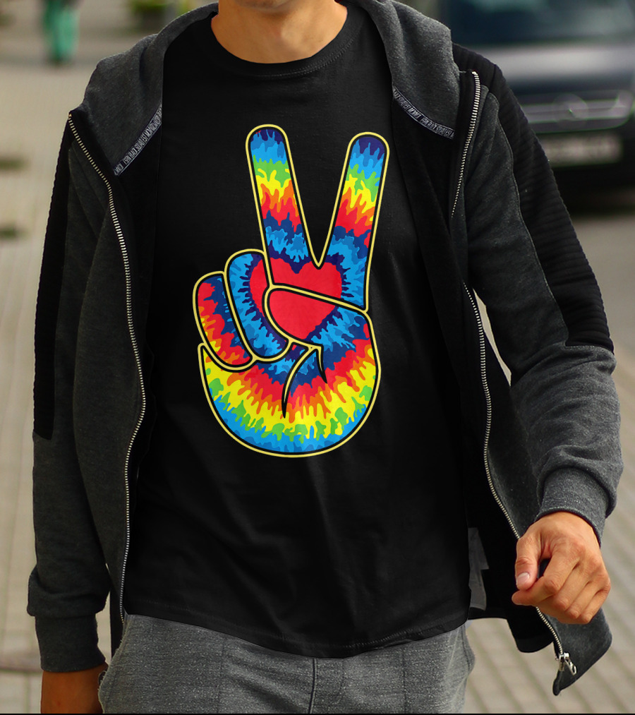 Colorful Tie Dye Peace Sign Hand T-Shirt