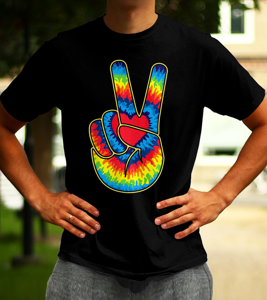 Colorful Tie Dye Peace Sign Hand T-Shirt