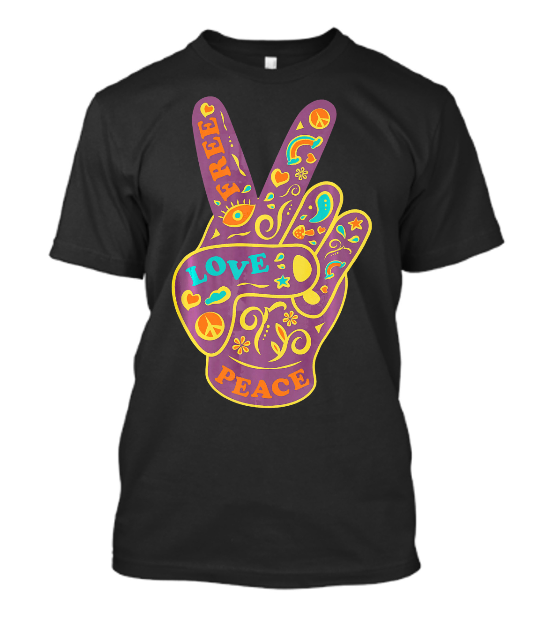 Free Love Peace Bohemian Boho Chic Peace Sign Hand T-Shirt
